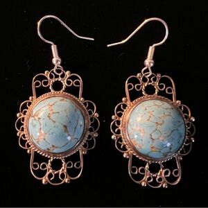 Mexican Sterling Silver and Turquoise Filigree Earrings Jalisco Guadalajara 925